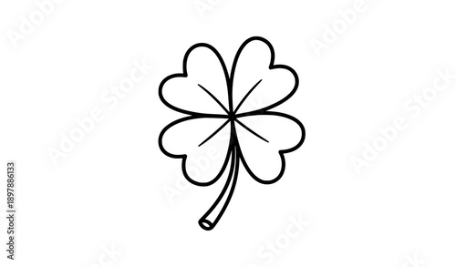 Naive four leaf clover doodle outline vector clipart with hand drawn line art