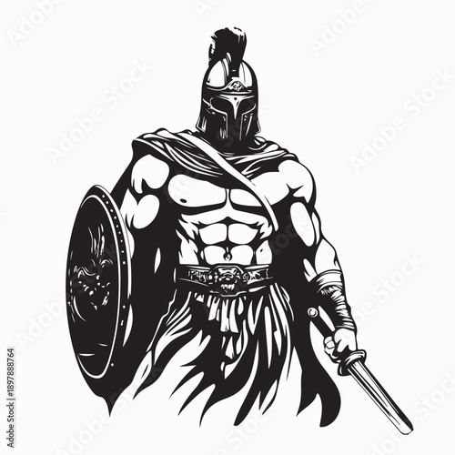Byzantine Warrior Vector. Silhouette Byzantine Warrior with shield and sword in vector art 