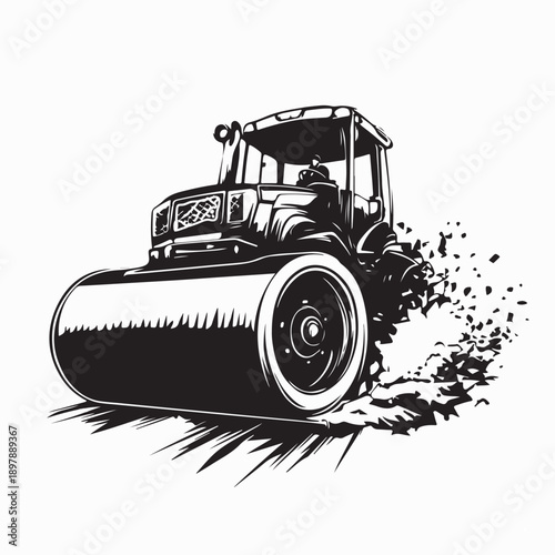 Heavy Vibration Roller Stock Vector Isolated on White Background