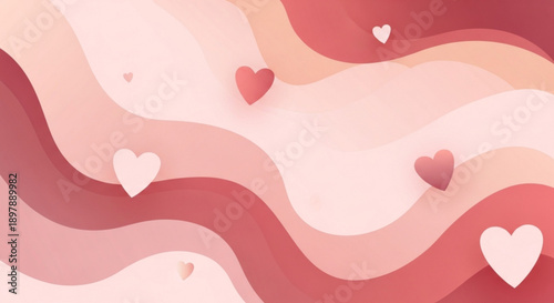 Romantic pink wavy background with floating hearts for valentine's day or love themed designs and social media posts with a sweet