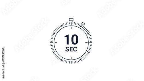 Minimalist line art stopwatch icon displaying a ten second countdown for quick tasks or short duration measurement.