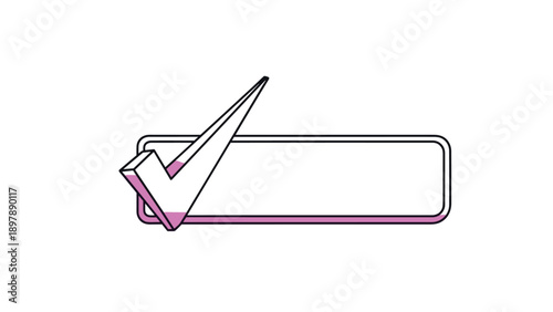 Stylized checkmark icon on a bar representing a three-dimensional pink and white checkmark symbol for completion status.