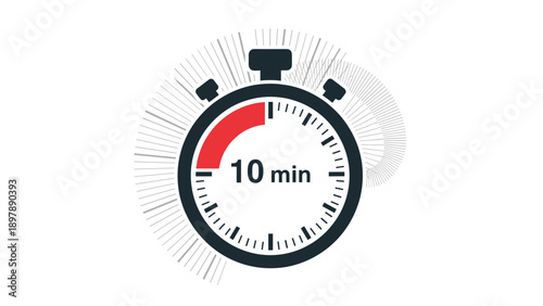 Dark grey stopwatch timer with a red segment highlighting a ten minute interval for countdown or time tracking.