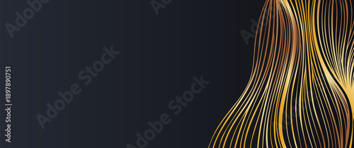 Abstract gold waves over black with clean open area for text. Ideal for invitations, flyers, branding, and premium announcements.