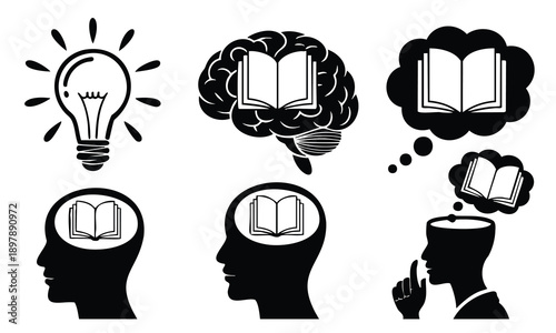 Set bundle world book day silhouette of thinking minds and creativity