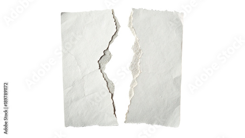 Fotografi Two pieces of white paper torn and separated in the center, with clear jagged ed