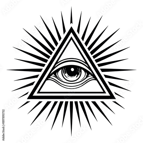 Line art illustration of an eye of providence depicting omniscience for spiritual and esoteric themes