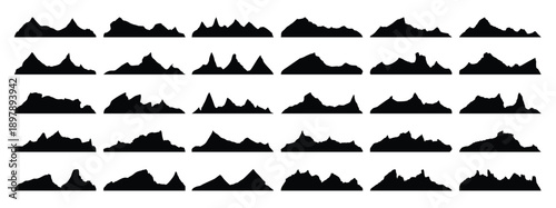 Mountain silhouette. Summit range or cliff massif, alpine terrain and canyon landscape.