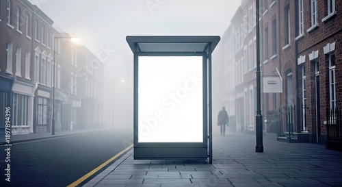 Wallpaper Mural Blank Advertising Billboard in Foggy City Street Commercial Space for Promotion Torontodigital.ca