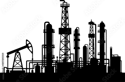 Oil rig and refinery complex against Vector Art