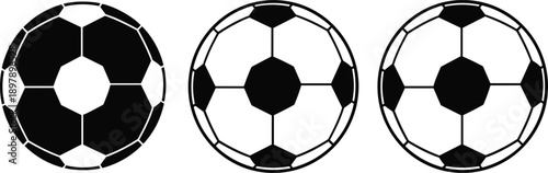Collection of flat soccer ball illustrations isolated on white featuring classic football equipment icons for sports league branding and game day design elements