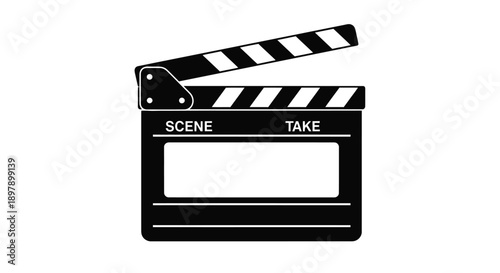 Black and white clapperboard labeled scene and take with blank spaces