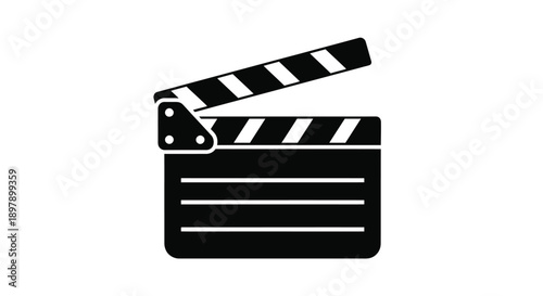 Simple black and white illustration of a classic film clapperboard
