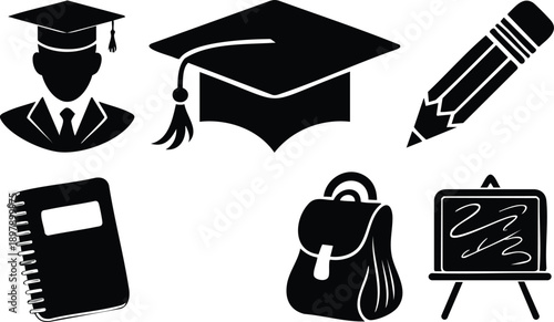 Education school supplies set bundle world book day silhouette icons