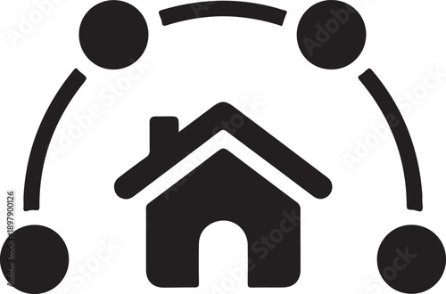 Smart home network connectivity icon - internet of things (iot) house automation symbol isolated on white background, illustration