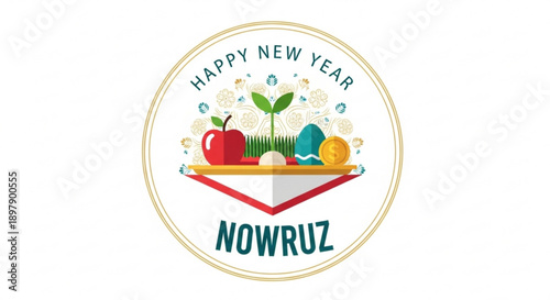 Nowruz Happy New Year Celebration with Fruits and Sprout
