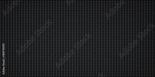 A dark seamless carbon fiber texture background featuring a black metallic grid pattern and industrial steel mesh design for a high-tech vector wallpaper
