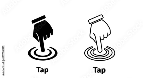 Hand Tapping Icon with Ripple Effect for Touchscreen Interface Action