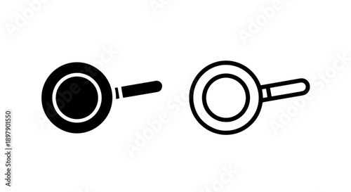 Round Frying Pan Icon with Handle for Kitchenware, Cooking Website Elements, and Recipes