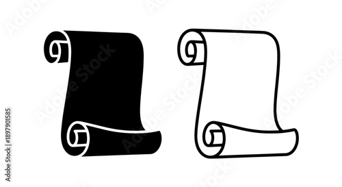 Vertical Rolled Scroll Icon with Detailed Text Lines for Important Document Displays