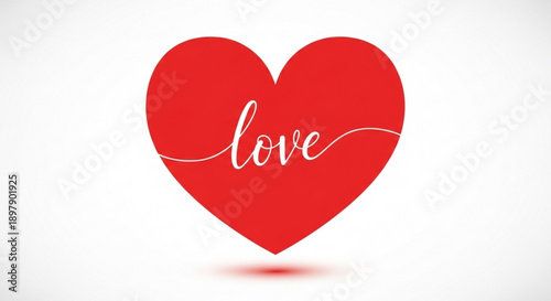 Red heart with the word love written in elegant script a symbol of romance and affection isolated on a white background