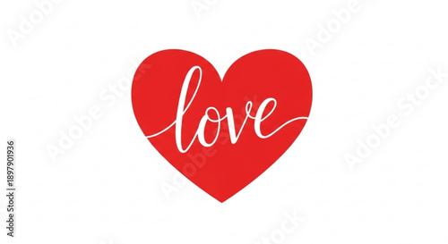 Red heart with the word love written in white script a simple symbol for romance and affection isolated on a white background