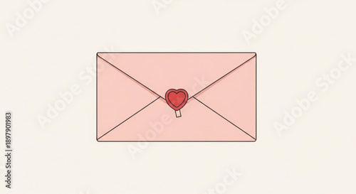 Pink envelope sealed with a red heart wax stamp romantic letter for Valentines Day or love message isolated on light background