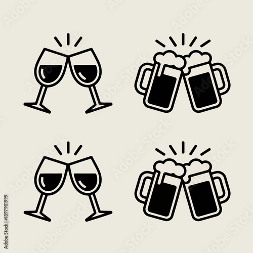 Cheers with wine and beer glasses.