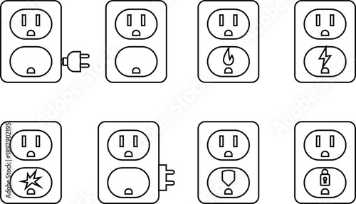 Plug Port Icon set, Power Socket and USB Connection Symbol for Technology, wall socket technology vector Energy, Charging Interface template, Electrical Plug, Outlet Sign for App, Web, UI Design