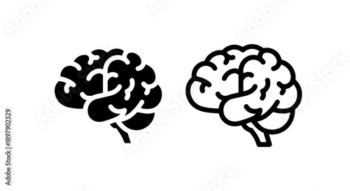 Human Brain Side View Icon: Neuroscience, Intelligence, and Education Symbol in Black and White