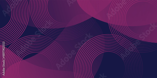 Abstract purple background with glowing curved lines. Modern circle lines pattern. Futuristic technology concept. Suit for cover, poster, banner, brochure, header, website