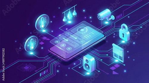 Smart home home automation mobile app user interface internet of thing smart device remote control digital technology network security lock Smart home automation mobile app user interface