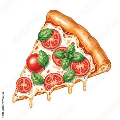 Pizza with salami and tomatoes on a plate with fresh vegetables and cheese