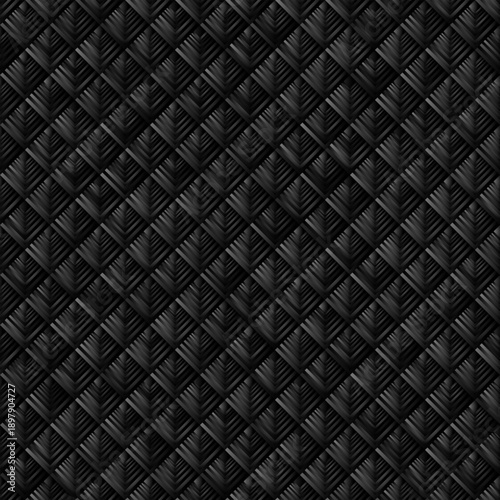 Deep black quilted diamond pattern with subtle raised rhombus shapes and shadows, creating textured padded surface like secure encrypted data layers in fintech visuals.