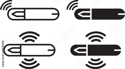 Dog microchip icon. Smart chip symbol. Pet identification symbols. Animal RFID chip graphic design. Veterinary tracking and safety signs. Flat illustration vector set