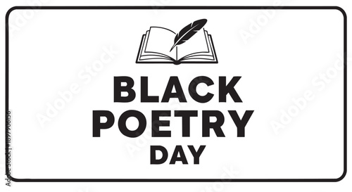Black Poetry Day celebration badge with open book and quill illustration