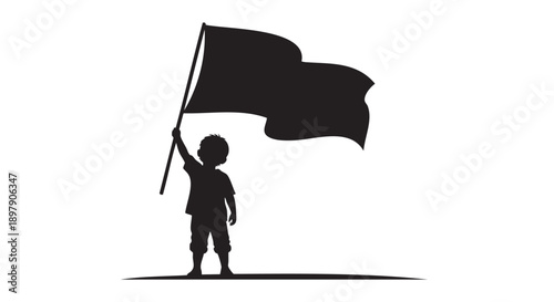 Child holding pirate flag isolated on transparent background