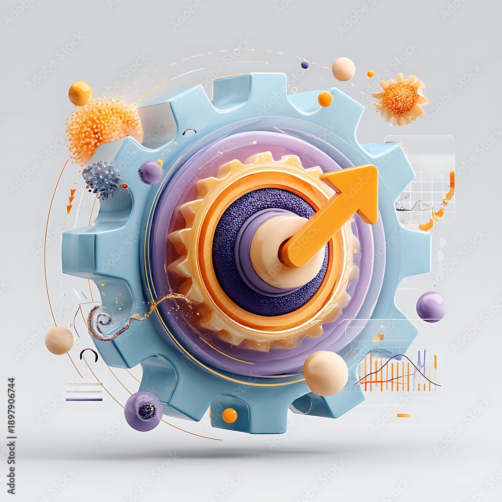 Obraz premium A vibrant and colorful abstract cake surrounded by floating geometric shapes and confetti