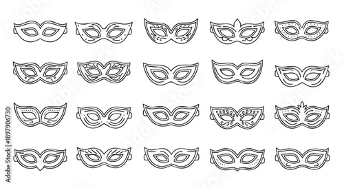 Collection of elegant decorative masquerade mask outlines and designs