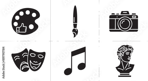 Collection of popular hobby and activity icons isolated on transparent background
