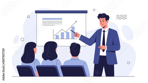 Business presentation with analyst explaining growth chart to audience