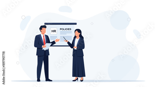 HR Policies Presentation: Business Meeting with Colleagues Discussing Human Resources