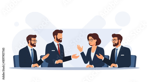 Diverse business team collaborating in a modern office, discussing ideas at a conference table.