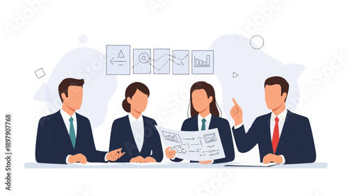 Business meeting with charts and graphs illustration