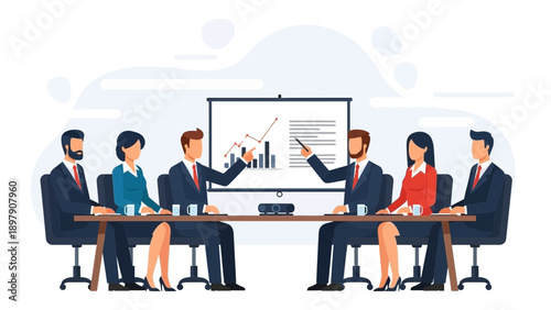 Business Meeting Presentation with Diverse Team Around Conference Table