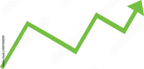 Green upward trending arrow growth symbol success progress increase isolated on transparent background
