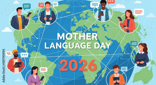 Mother language day 2026 global celebration with people from diverse backgrounds communicating