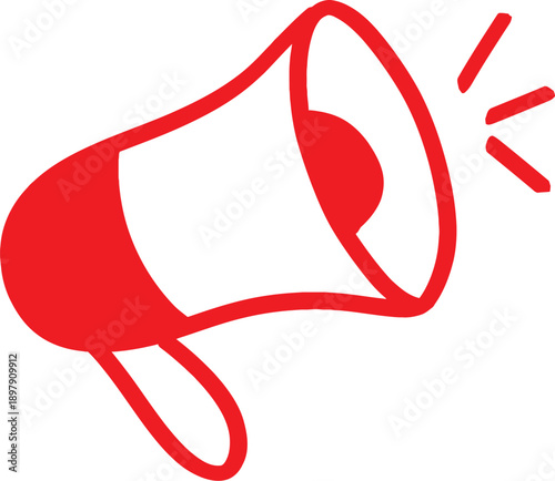 Loud red megaphone with sound waves isolated on transparent background png vector icon