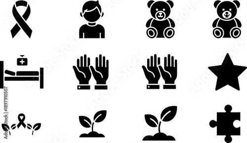 International Childhood Cancer Day icons vector set for awareness