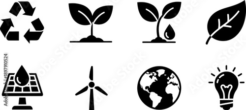 National Green Week ecological icons set for sustainability campaigns